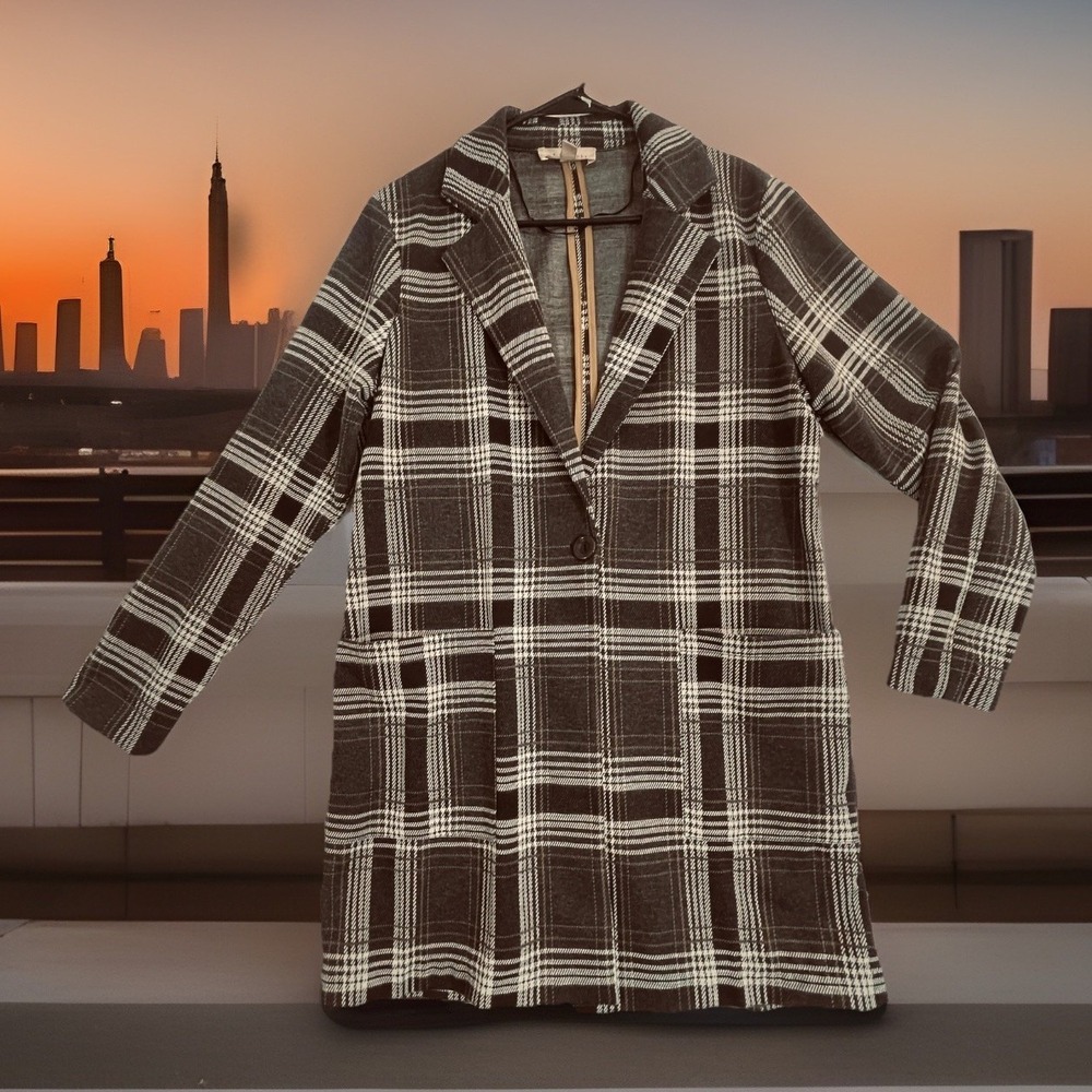 Philosophy Republic Clothing Coatigan Womens M Gray Plaid Knit Button Front